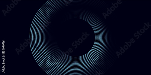 Blue abstract background with glowing circles. Swirl circular lines pattern. Geometric spiral. Twirl element. Modern graphic design. Futuristic technology concept.