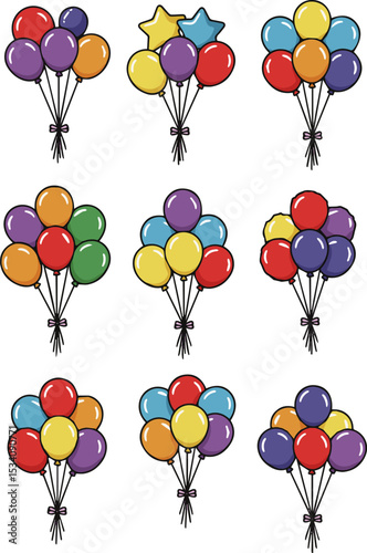Set of cute balloon illustrations Simple balloon decoration decoration event party birthday celebration.