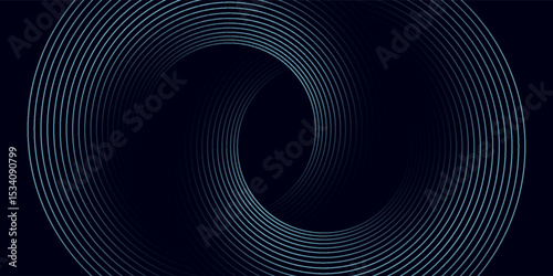 Blue abstract background with glowing circles. Swirl circular lines pattern. Geometric spiral. Twirl element. Modern graphic design. Futuristic technology concept.