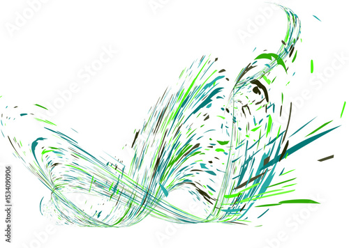 Strokes and splashes in different directions of multi-colored paint on a white background. Multi-colored dust particles and debris, paint splashes, strokes are carried away by the wind