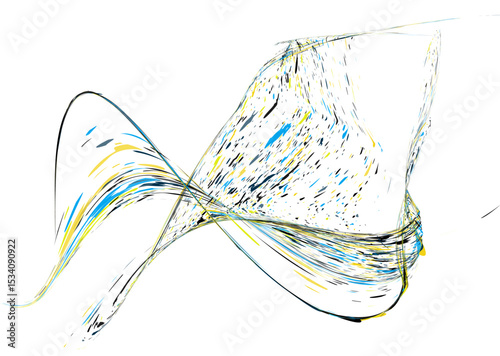 Strokes and splashes in different directions of multi-colored paint on a white background. Multi-colored dust particles and debris, paint splashes, strokes are carried away by the wind