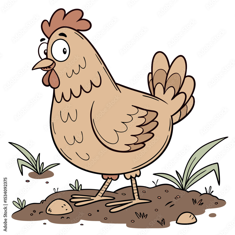 Fototapeta premium A Chicken's Daily Routine: Grazing on the Farm