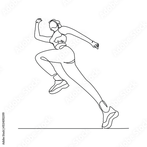 Continuous single line drawing of female runner athlete running sport sketch art editable stroke vector illustration