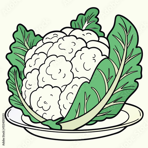 Nutritious Cauliflower Head Sitting on a Plate with Leaves