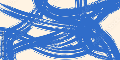 Grainy blue bold brush stroke with spray texture. Hand drawn distress damaged edge vintage template, banner. Grainy bold brush strokes texture with small dots. Retro vector background for posters.