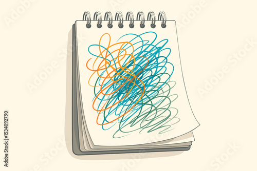 Notebook filled with chaotic scribbles illustrating mental health confusion and expression