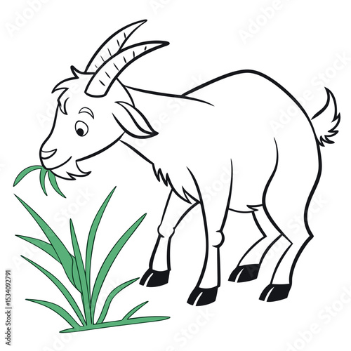 Goat eating grass coloring page for children enjoyment