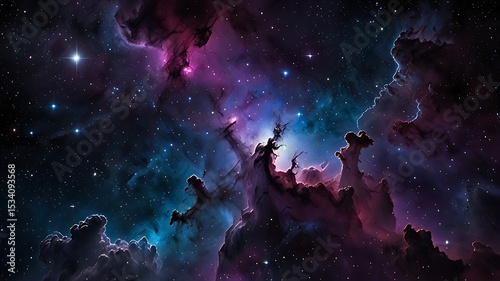 Highly Detailed Cosmic Nebula Shining with Vast Light photo