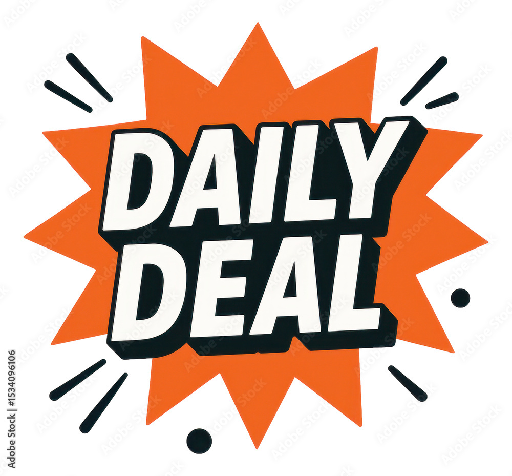 Fototapeta premium Orange burst sticker with DAILY DEAL in bold comic style, dynamic retail promotion offer on transparent background.