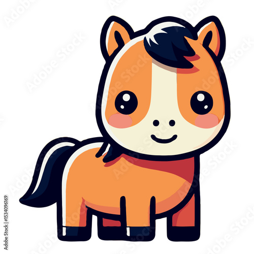 Cute Kawaii Horse Vector Illustration