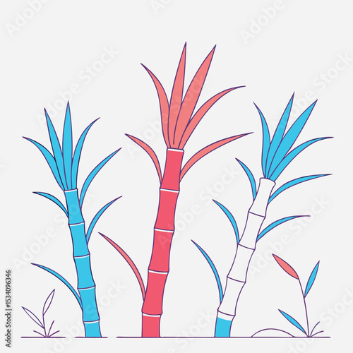 Vibrant Sugarcane Illustration with Different Colors Growing on the Field