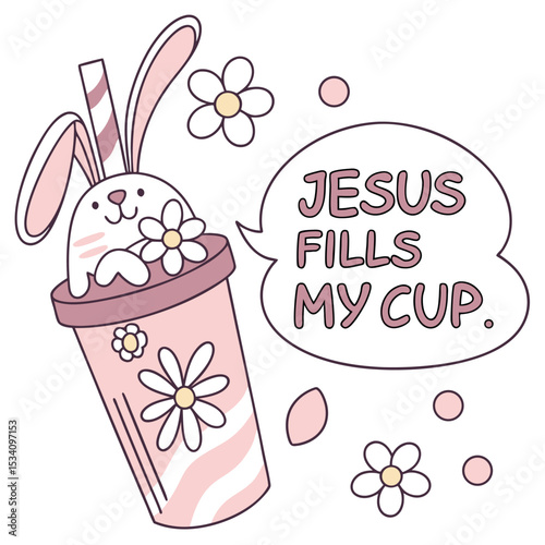 Easter Bunny and Cup of Christian Faith and Religion