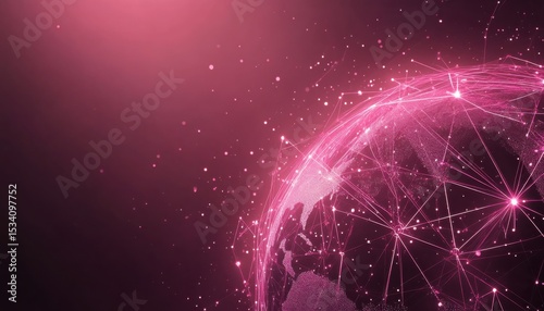 Futuristic high tech hot pink background with network lines