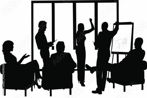Silhouette of Diverse Team Brainstorming Ideas in Modern Office