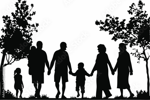 Silhouette of Multigenerational Family Walking Together in Park