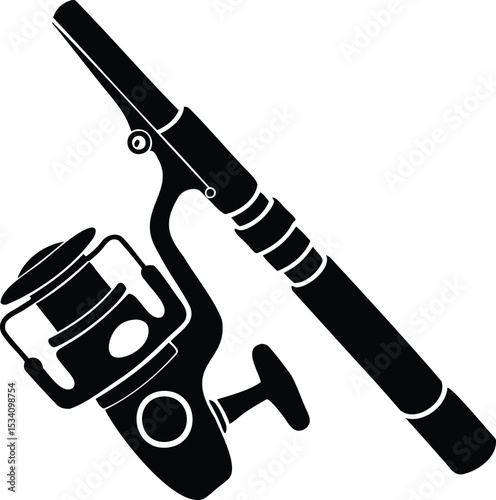 Fishing rod and reel – vector silhouette of angler sport equipment with line and handle design