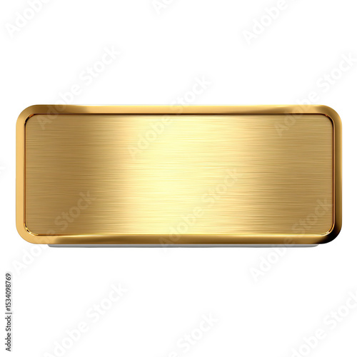 Premium Golden Blank Metal Nameplate with Shiny Surface on Transparent Background

