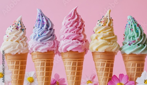 Ice Cream Scoops on a Soft Pink Background for a Minimalist Summer Vibe