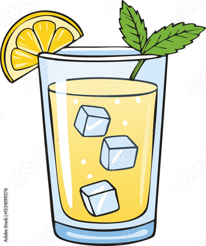 un verre de limonade avec des glaçons et une paille