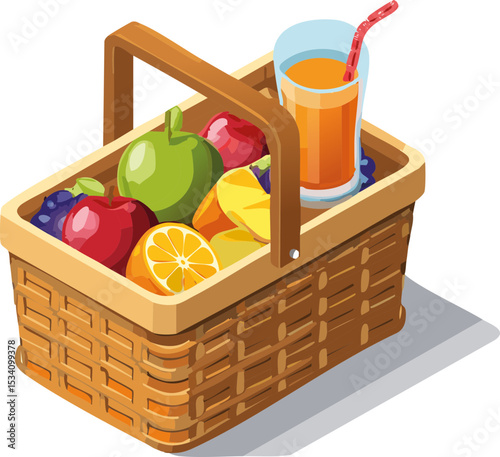 panier de fruit du marché avec un jus de fruit 