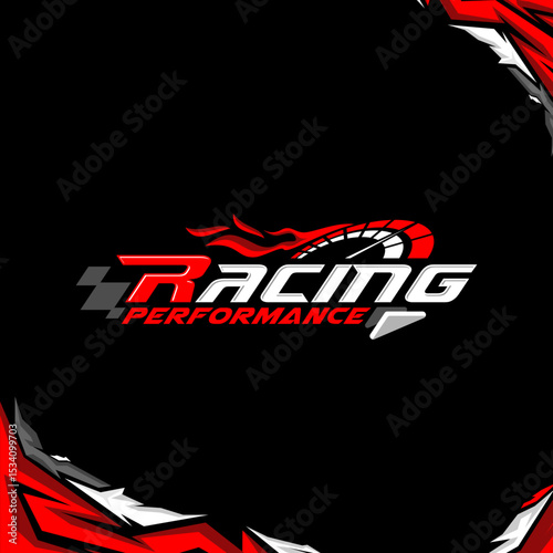 logo racing performance red motorcycle and car stickers gradient racing graphic design