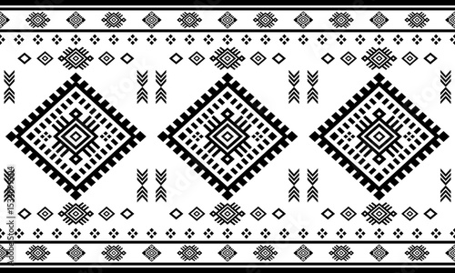 Southwest Native seamless pattern ethnic tribal Aztec geometric Navajo Native American fabric black and white design vector for textile print