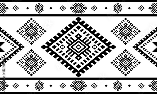 Southwest Native seamless pattern ethnic tribal Aztec geometric Navajo Native American fabric black and white design vector for textile print
