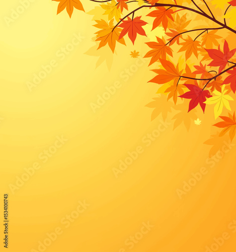 Autumn Leaves on Branch with Golden Background
