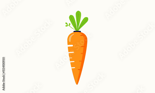 Bright Carrot Illustration with Green Leaves on White Background