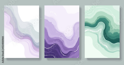 Abstract Wavy Patterns in Lavender and Green Tones for Modern Wall Art