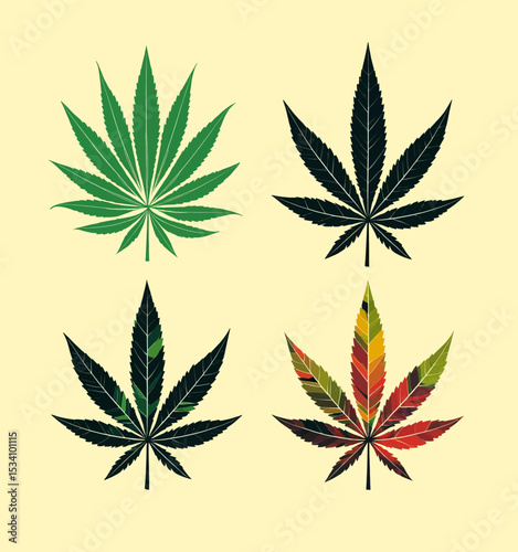 Colorful Cannabis Leaves in Minimalist Design