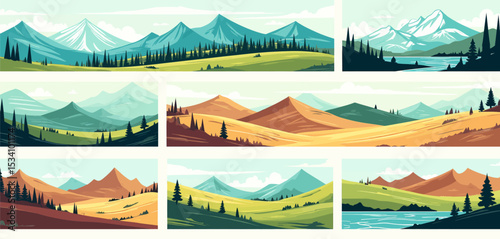 Colorful Mountain Landscapes: Verdant Valleys, Snowy Peaks, and Tranquil Lakes