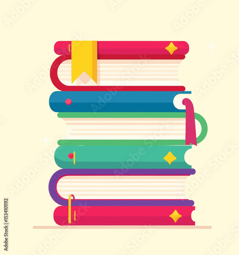 Colorful Stack of Books with Bookmarks