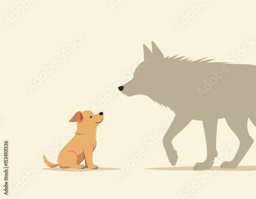 Curious Puppy and Wolf Meeting in Natural Light