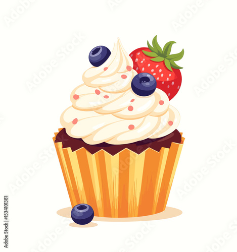 Delightful Cupcake with Berries and Whipped Cream