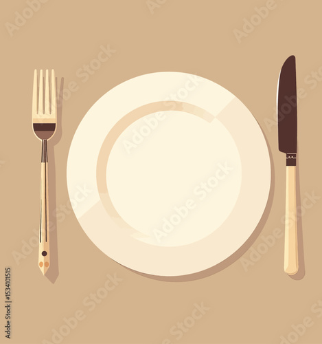 Elegant Table Setting with Plate, Fork, and Knife on Neutral Background
