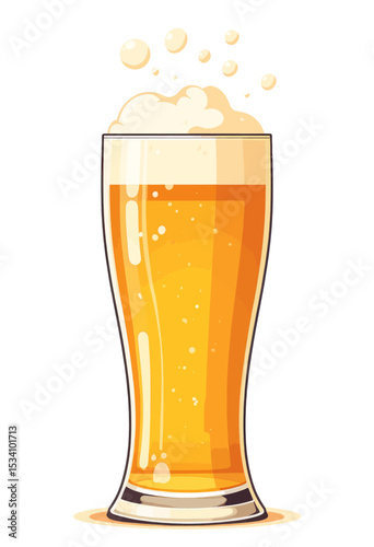 Golden Amber Beer in Tall Glass with Foamy Head
