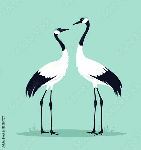 Graceful Cranes in Serene Wetland at Dawn