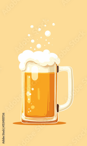 Golden Beer Mug Overflowing with Bubbles on Warm Amber Background