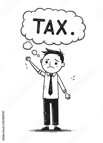 Frustrated Businessman with Tax Thought Bubble