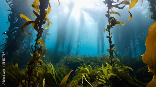 Wallpaper Mural Underwater scene showcasing a kelp forest with sunlight streaming through the water and bubbles rising upwards to the surface. Torontodigital.ca