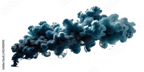 blue smoke plume isolated on transparent background. Image of colorful smoke plume and festive background