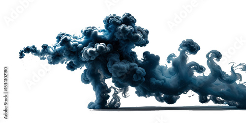 blue smoke plume isolated on transparent background. Image of colorful smoke plume and festive background