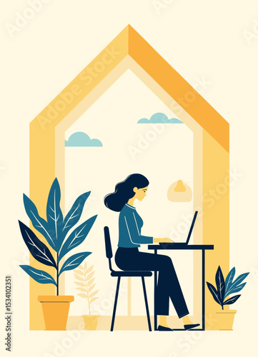 Peaceful Home Office with Plants and Laptop