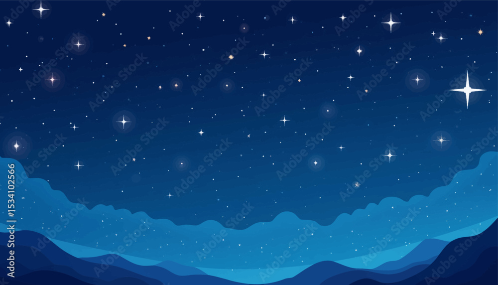 Fototapeta premium Serene Night Sky Over Mountain Peaks with Stars