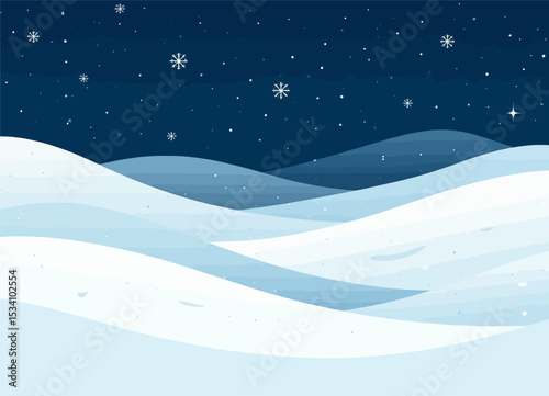 Snowy Night Landscape with Falling Snowflakes