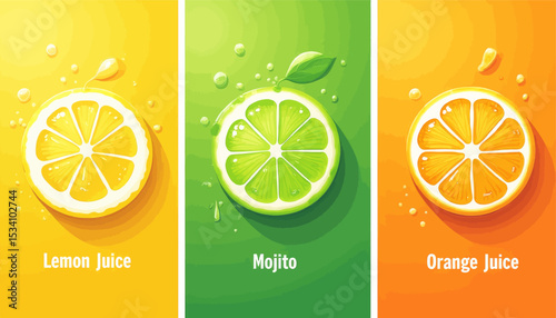 Vibrant Citrus Juices: Lemon, Lime, Orange Slices in Refreshing Drinks