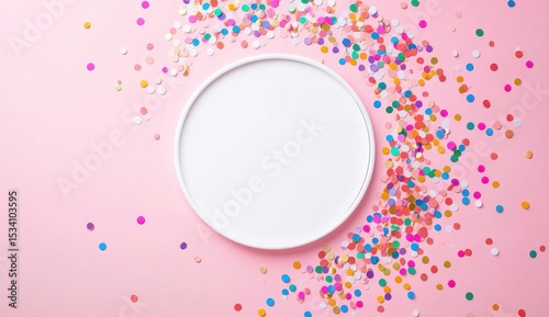 Colorful Celebration Background with Party Confetti on Pink