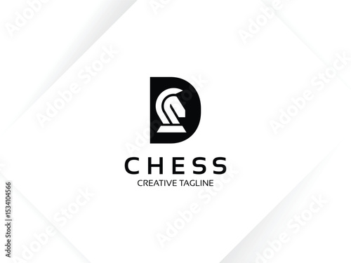 Letter D chess logo design template. Monogram knight logo