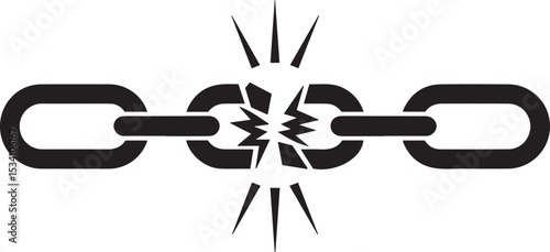 Broken chain link icon black and white illustration